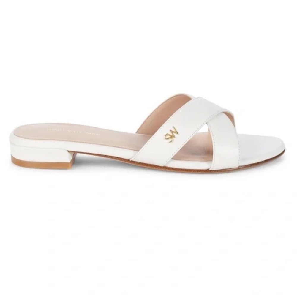Stuart Weitzman Lunaria Crossband Leather Slides